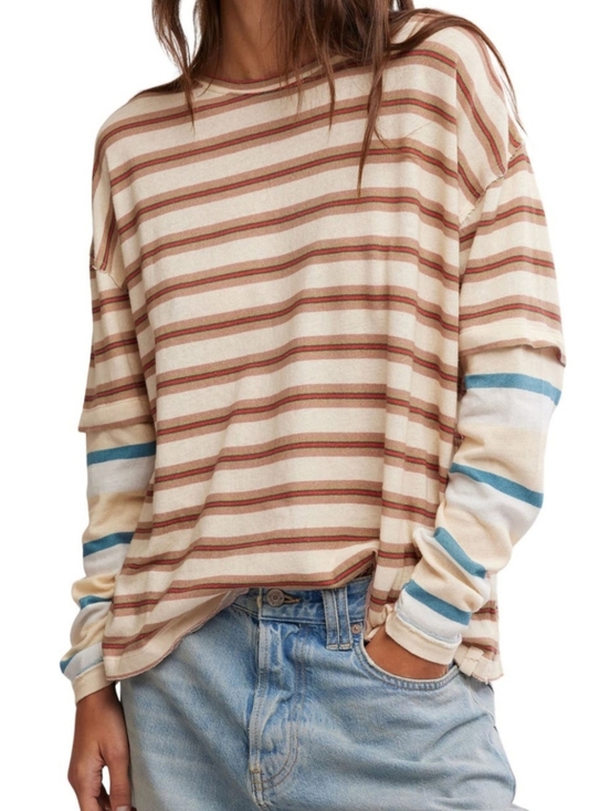 Free People Tops - Free People - Nina Stripe Layered Long Sleeve Cotton Shirt - Size XL